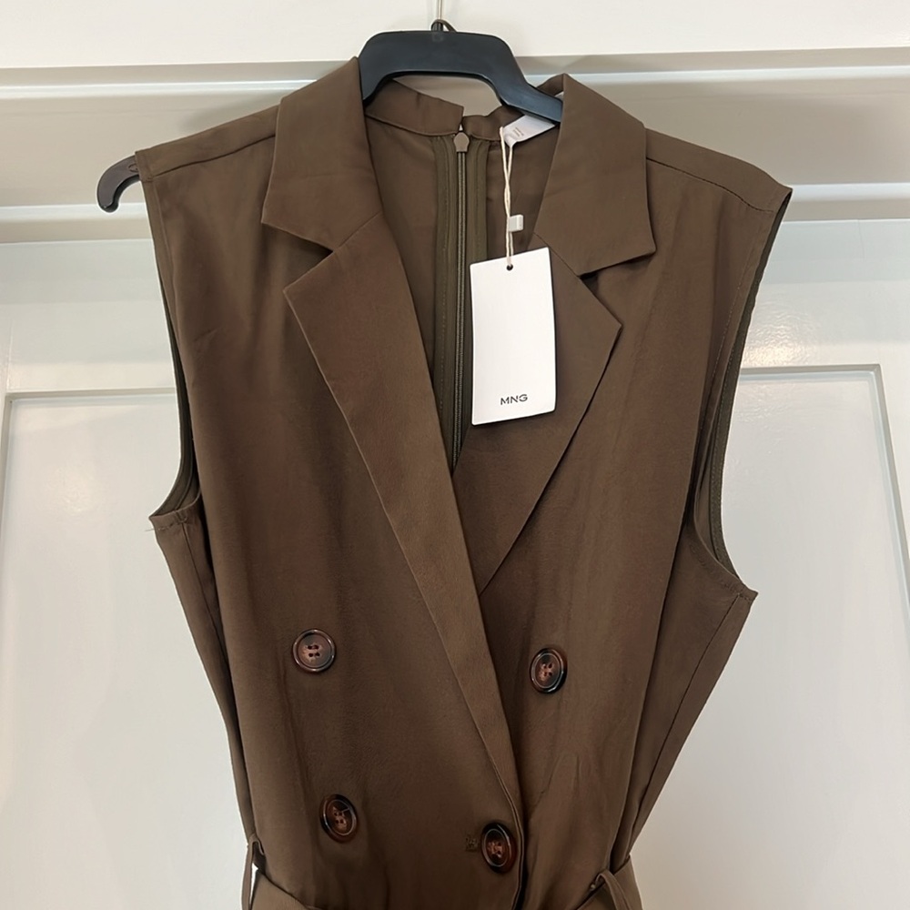 MANGO Size small NWT khaki bow wrap jumpsuit